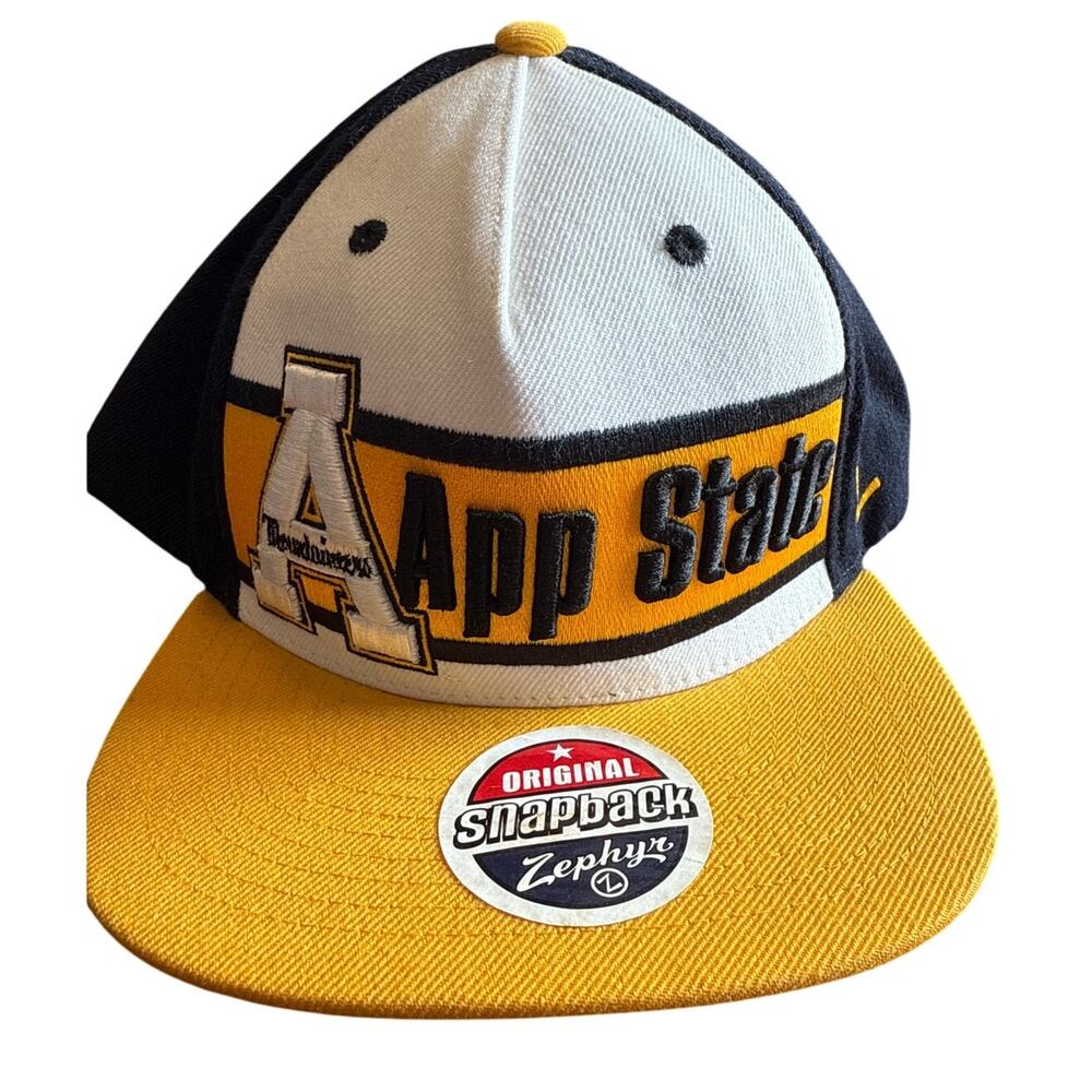 App State Snapback Mountaineers Flat Bill Hat Black White Yellow Zephyr